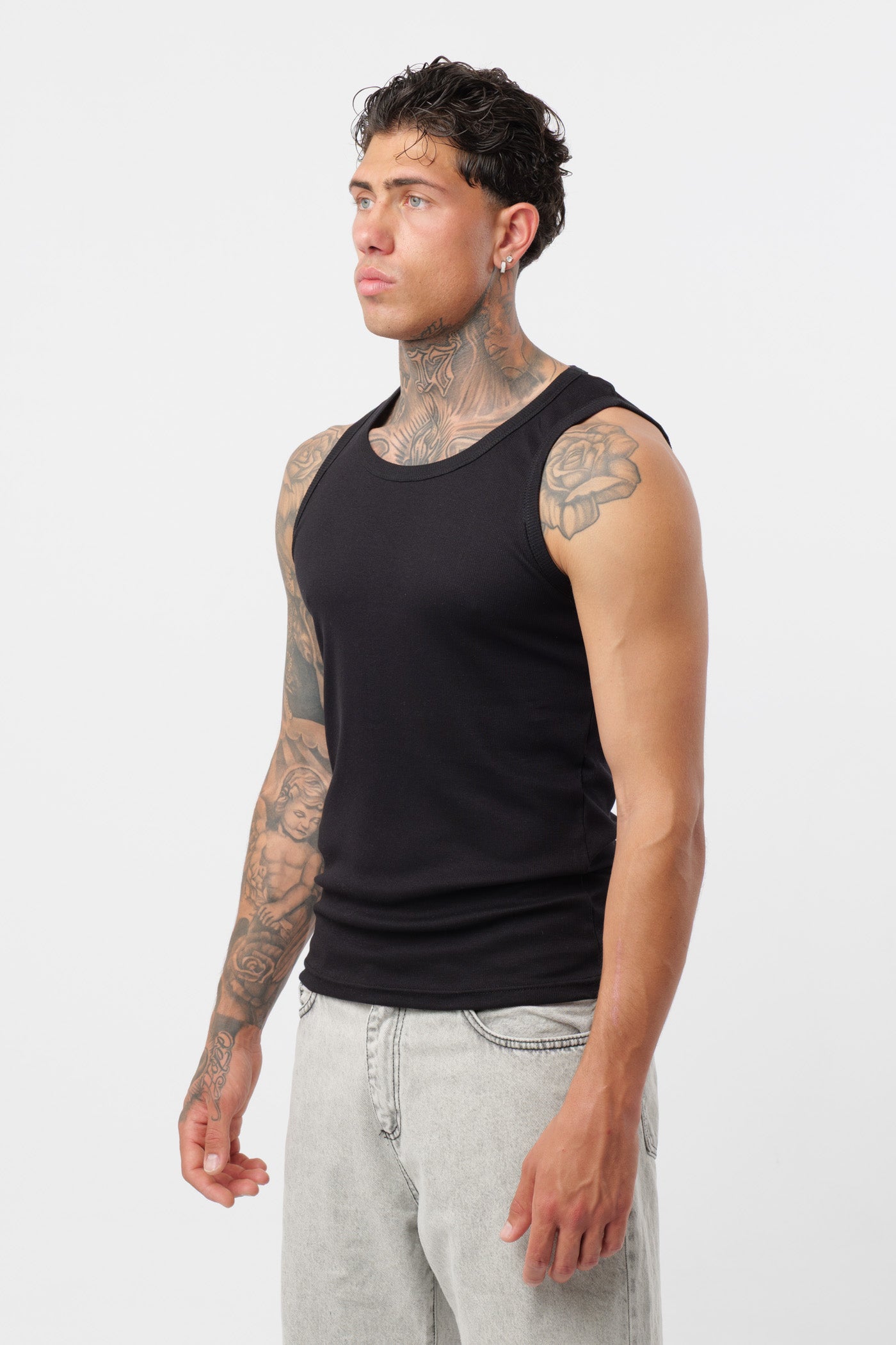 Schwarzes geripptes Tanktop