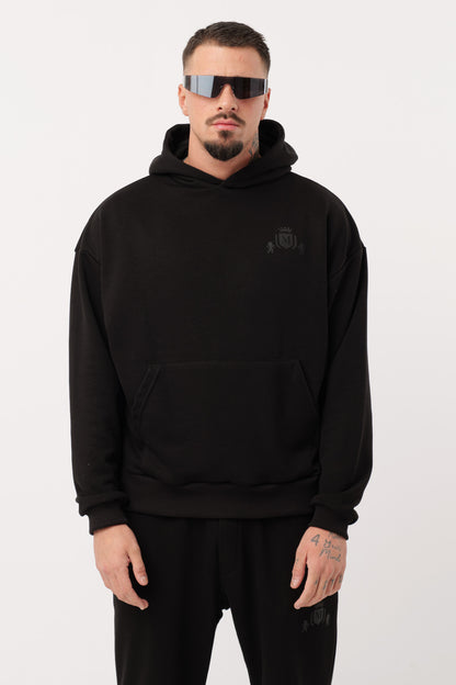 Hoodie Nera con Logo Nero