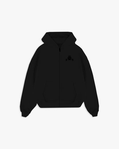 Hoodie Zip Nera con Logo Nero